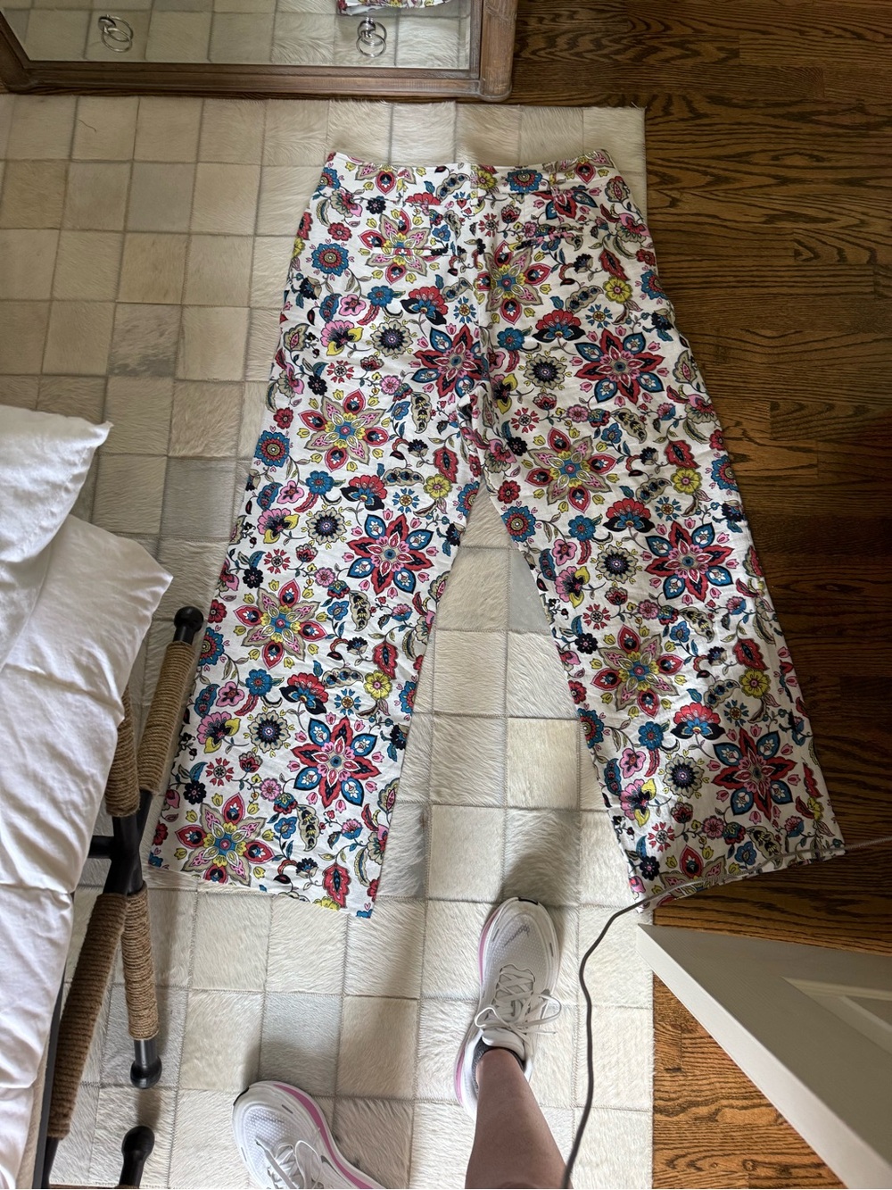Boden White Floral Wide-Leg Pants with Multicolor Print - Picture 4 of 4